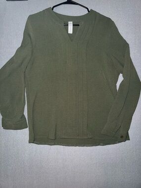 Olive Green V-Neck Blouse